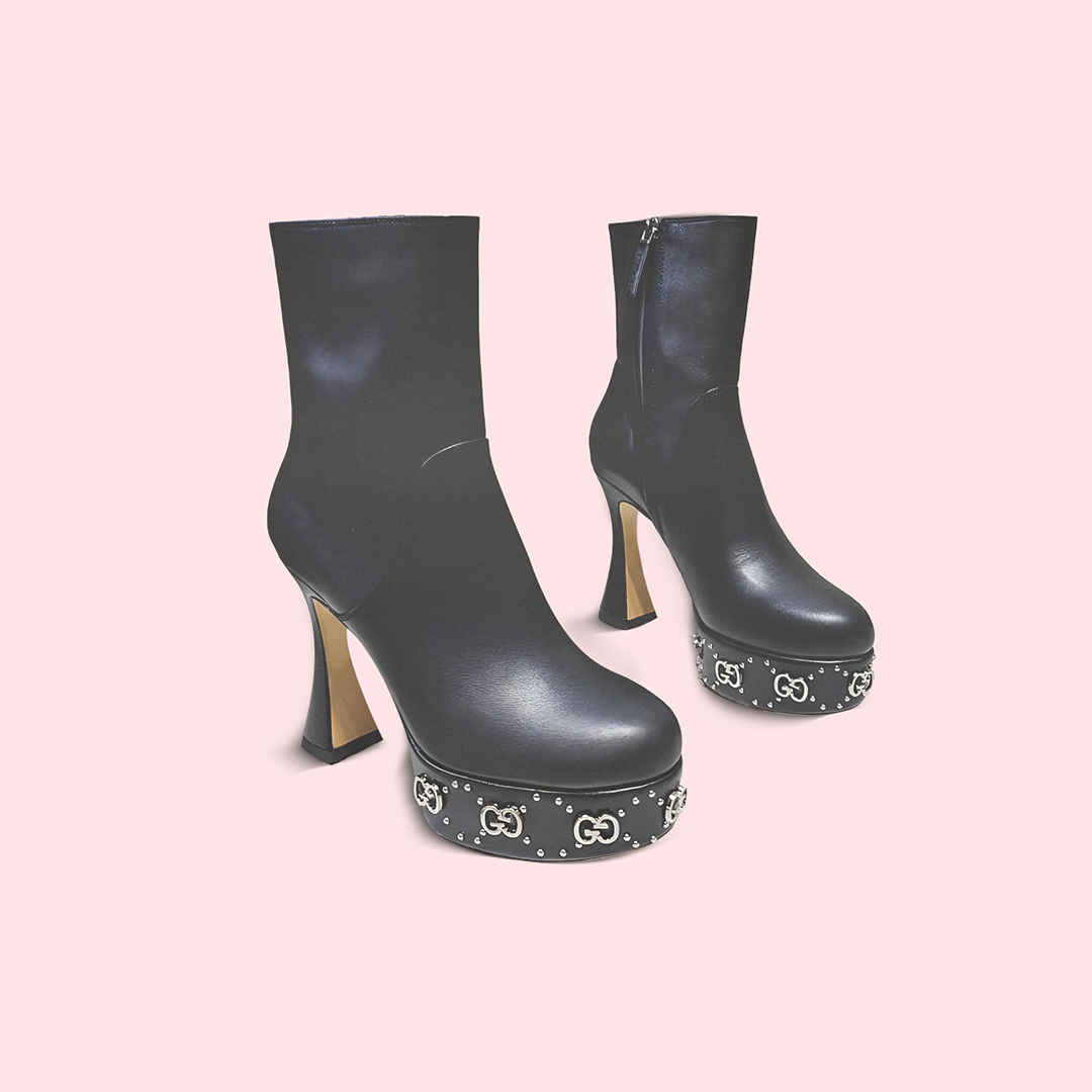 GG  nappa platform charlotte ankle boots black