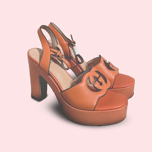 GG interlocking sandal heels orange leather