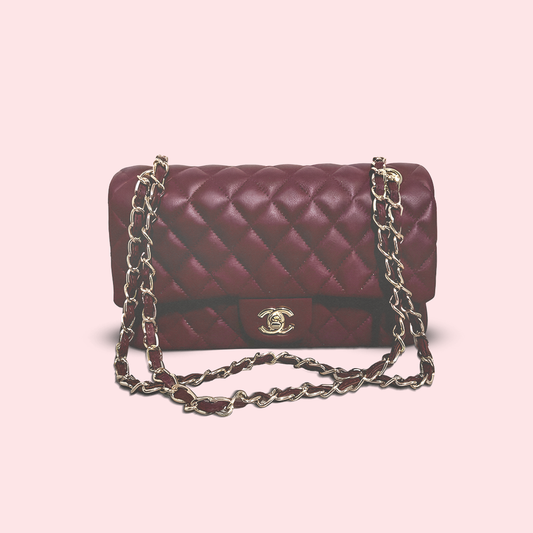 CH caviar quilted small double flap burgundy bag